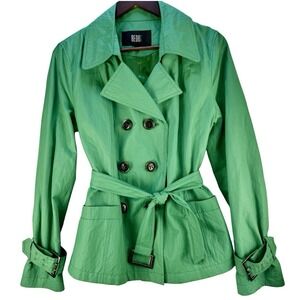 Y2K Bedo Trench‎ Coat Emerald Green Large Belted Waist + Cuffs Cotton Blend